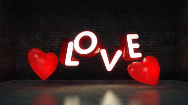 Sevgililer günün kutlu olsun kavramı. Duvara yakın seviyorum. 3D render