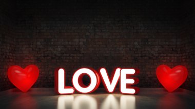 Sevgililer günün kutlu olsun kavramı. Duvara yakın seviyorum. 3D render