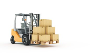 Forklift kamyon karton kutular ile