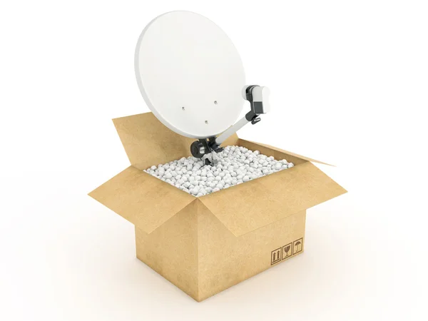 Satellite dish in cardboard box — Stock Photo, Image