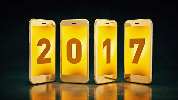 Smartphone 2017. Representa o ano novo 2017. Renderização 3d — Fotografia de Stock