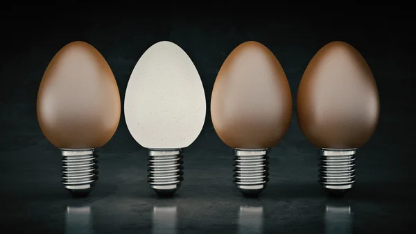 Uovo divertente e pazzo che sembra una lampadina elettrica. 3d Rendering — Foto Stock
