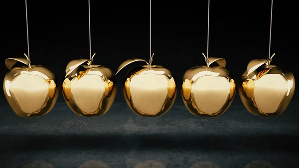 황금 사과입니다. 3 차원 렌더링 — 스톡 사진