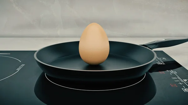 鸡蛋在锅里。鸡蛋的概念。3d 渲染 — 图库照片
