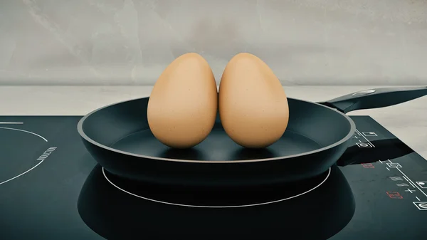 Uovo in padella. concetto di uovo. rendering 3d — Foto Stock