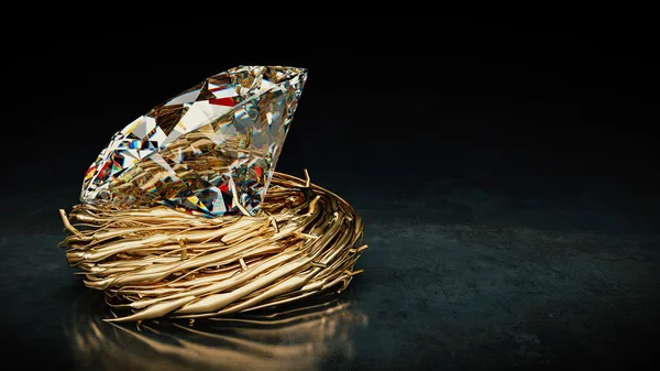 Un gran diamante en el nido. Renderizado 3D —  Fotos de Stock