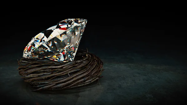 One big Diamond in nest. 3D Rendering — Stock Photo, Image
