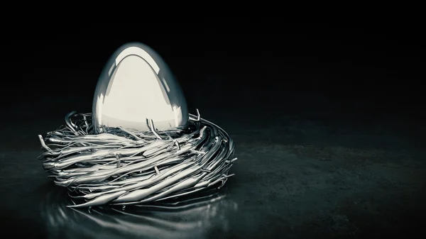 Gümüş Paskalya yumurtası. 3D render — Stok fotoğraf