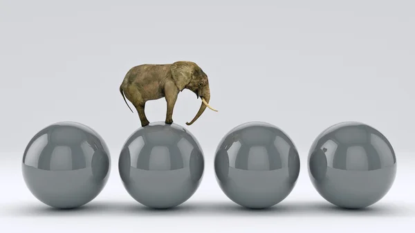 Elefant und Ball. 3D-Darstellung — Stockfoto