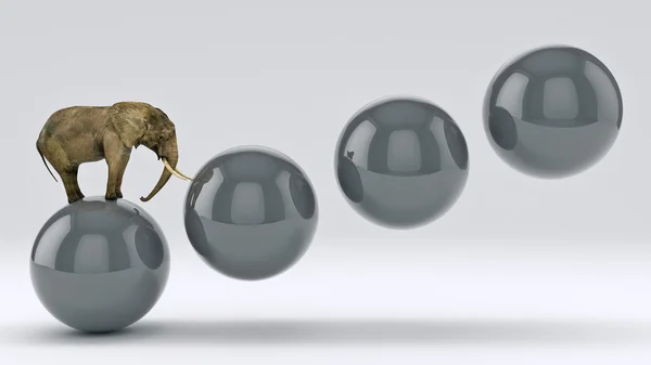 Elefant und Ball. 3D-Darstellung — Stockfoto
