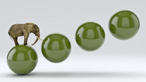Elefant og ball. 3D-gjengivelse – stockfoto