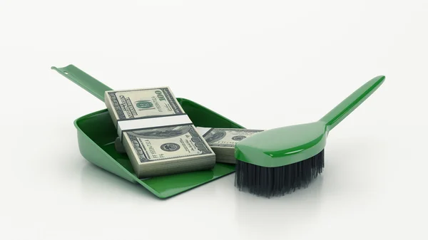 Cleaning concept. dustpan or scoop and brush. 3d — Stock Photo, Image