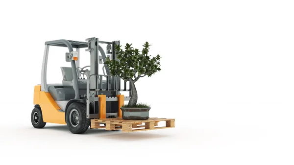 Carretilla elevadora moderna con árbol pequeño — Foto de Stock