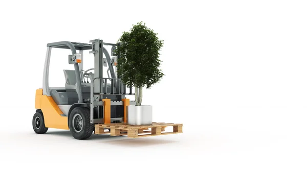 작은 나무와 현대 지게차 트럭 — 스톡 사진