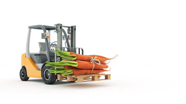 Modern forklift truck with carrots