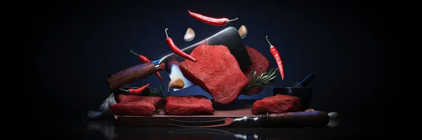Flying Pieces Meat Rendering — Stock Photo, Image