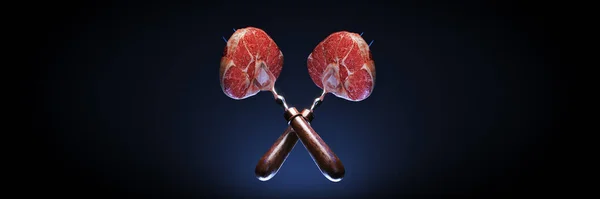 生牛肉 牛肉干 牛油加黑色 3D渲染 — 图库照片