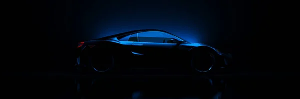 スポーツカー 暗い背景にスタジオのセットアップ 3Dレンダリング — ストック写真