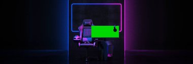 Professional gamers, game chair . Concept cyber sport arena. 3d rendering