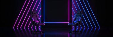Professional gamers, game chair . Concept cyber sport arena. 3d rendering