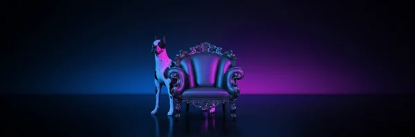 Sillón Con Guardia Gran Dans Perro Renderizado — Foto de Stock