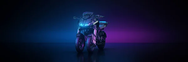 Motocicleta Configuración Del Estudio Sobre Fondo Oscuro Renderizado —  Fotos de Stock