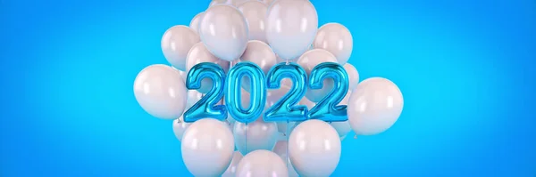 2022年新年快乐数字 氦气球 铝箔号码 2022年圣诞节气球 3D渲染 — 图库照片