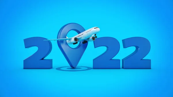 Koncept Cestování Letadlem Ukazatel Letiště 2022 Nový Rok Vykreslování — Stock fotografie