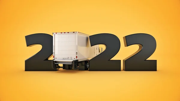 配達トラックのコンセプト2022年新年のサイン 3Dレンダリング 3Dレンダリング — ストック写真