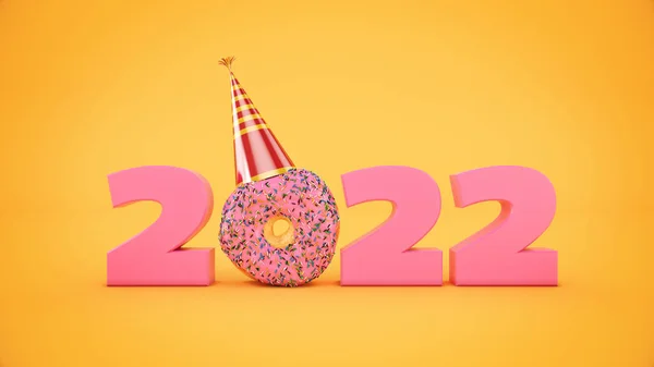 Donut Avec Chapeau Fête Concept 2022 Nouvel Signe Rendu Photos De Stock Libres De Droits