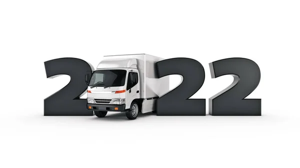 Dodávka Truck Koncept 2022 Nový Rok Znamení Vykreslování Vykreslování Royalty Free Stock Fotografie