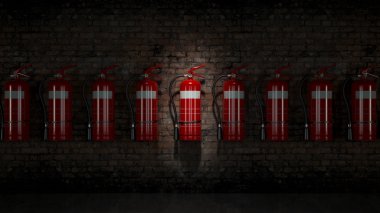Extinguisher fixed on brick wall clipart
