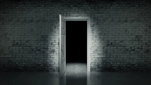 3-я открытая дверь в стене из белого винтажного брика — стоковое фото