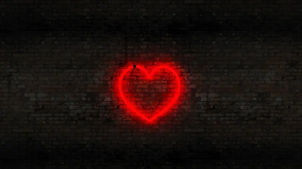 Coração de néon na parede de tijolo — Fotografia de Stock