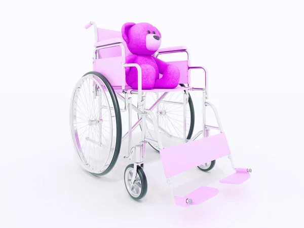 Koncepce postižení dítěte: hnědá teddy bear vozíku — Stock fotografie