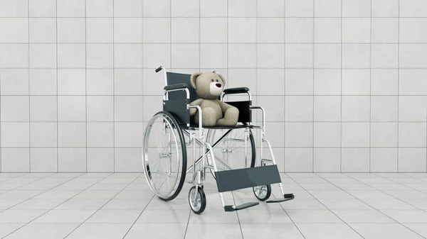 Kind handicap concept: brown teddy bear in rolstoel — Stockfoto