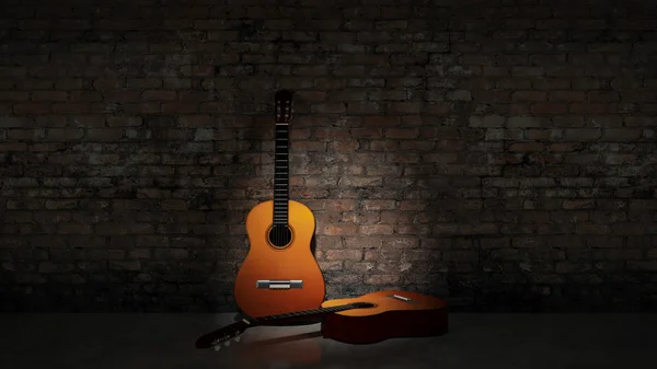 Acoustic guitar leaning on grungy wall — Stock Photo, Image