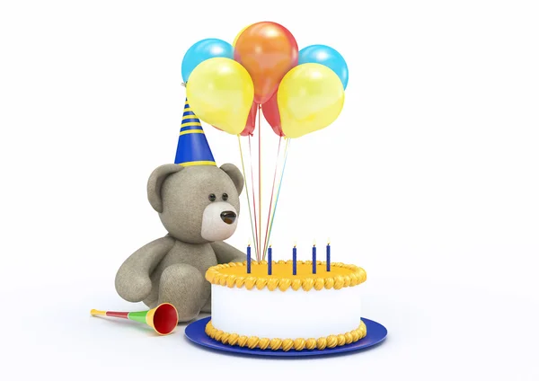 Urso de brinquedo celebrando seu aniversário — Fotografia de Stock