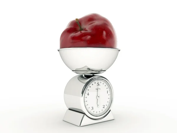 Kuchyňská váha s obří apple — Stock fotografie