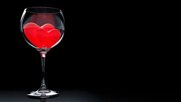 Copo de vinho com corações vermelhos no Dia dos Namorados — Fotografia de Stock