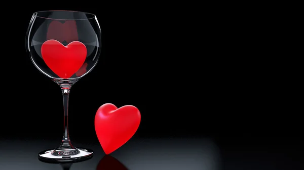 Glas wijn met rode harten op Valentijnsdag — Stockfoto
