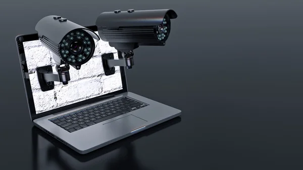 Video surveillance camera and laptop — Stock Photo, Image