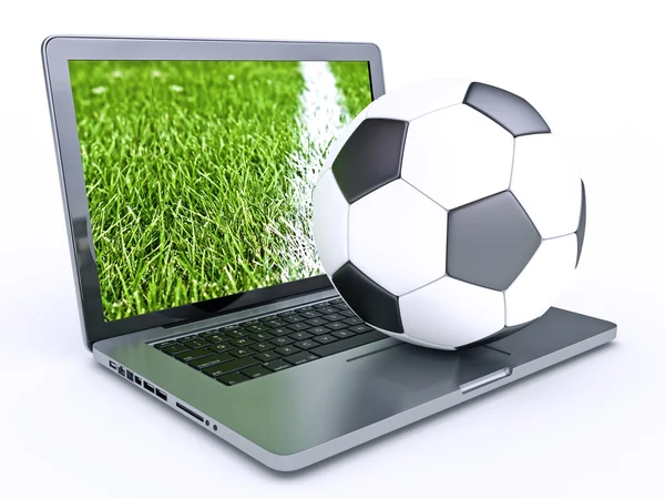 Laptop con pallone da calcio — Foto Stock