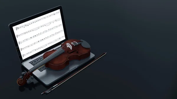 Ordenador con violín —  Fotos de Stock