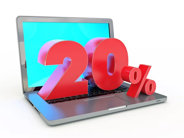 20 percent discount - Laptop and discounts in Internet — Stock Photo, Image