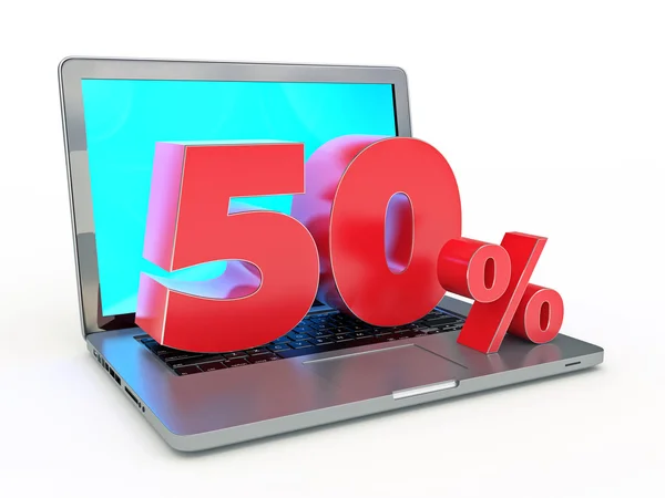 50 percent discount - Laptop and discounts in Internet — Stock Photo, Image