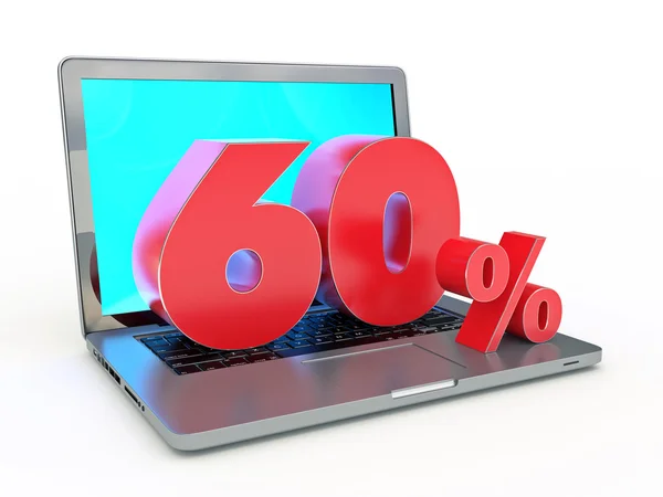 60 percent discount - Laptop and discounts in Internet — Stock Photo, Image