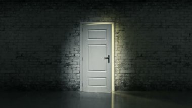 Beyaz tuğla Oda ve açık kapı ışığı