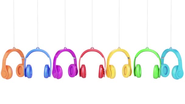 Colores de auriculares sobre fondo blanco — Vídeos de Stock