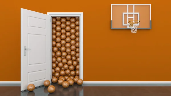 バスケット ボールと開かれた扉 — ストック写真